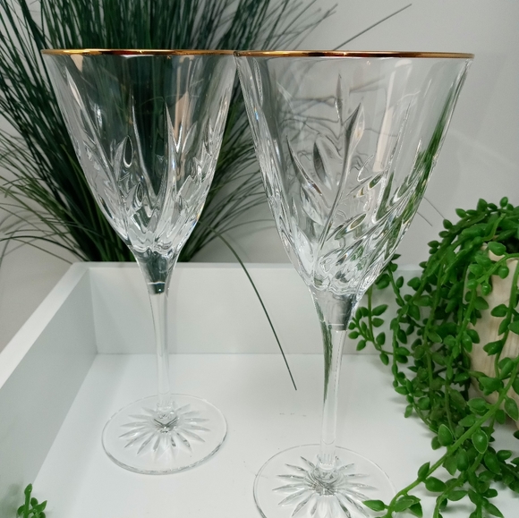 Pair Gold Rim Crystal Drinking Glasses - Picture 2 of 5